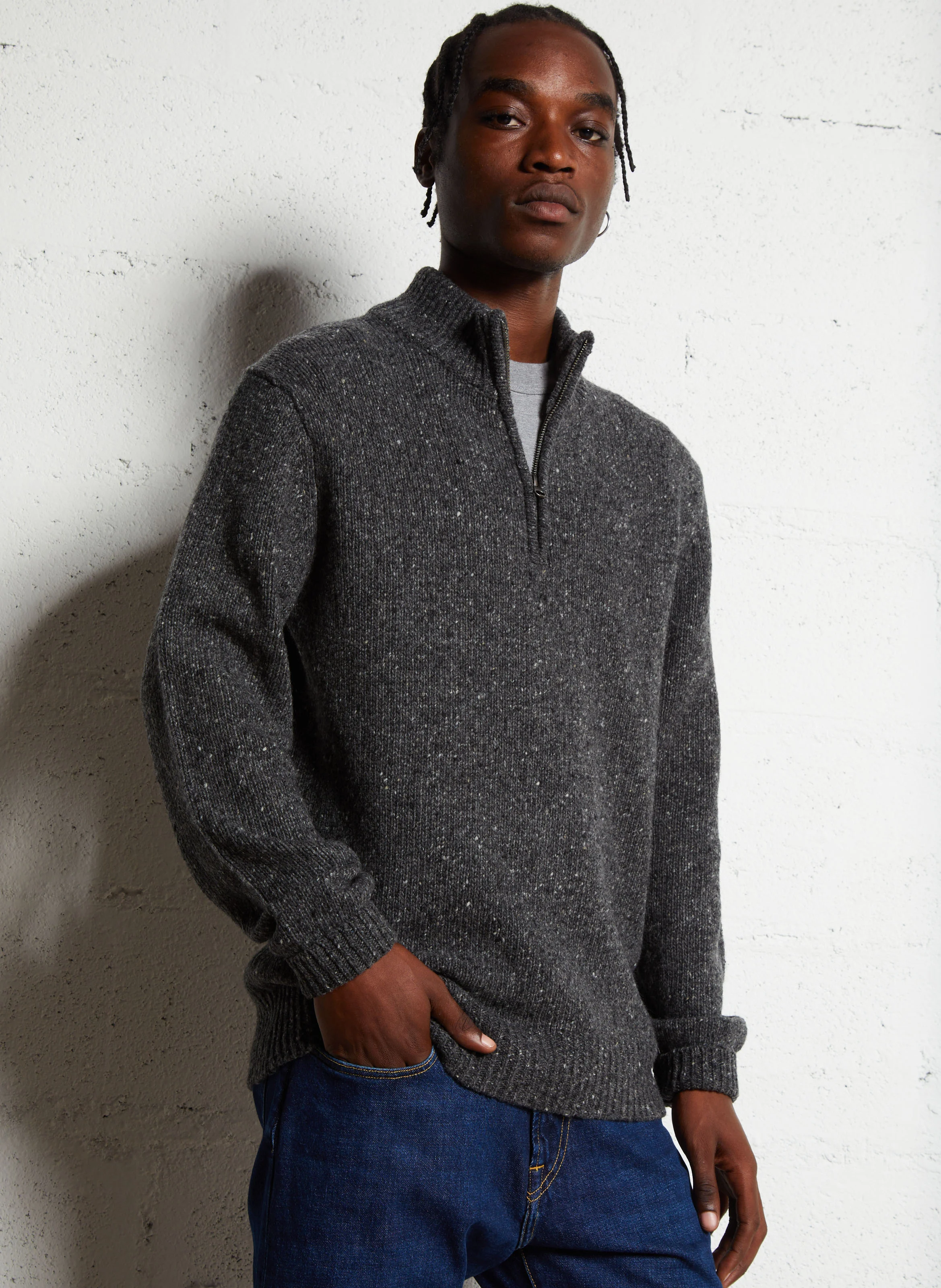 DONEGAL - Pull regular col montant en laine mélangée | Gris