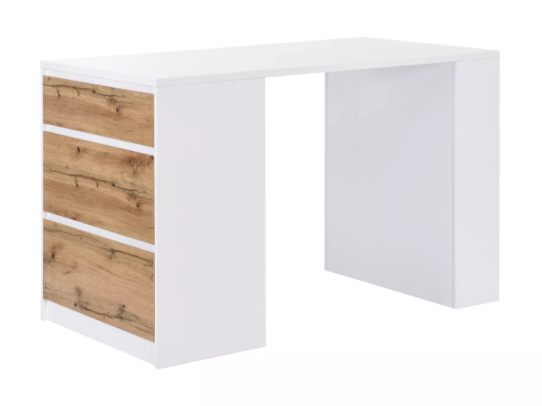 Ilot central de cuisine avec 3 tiroirs et 8 niches en MDF - Blanc et Naturel clair - PALESTRINA