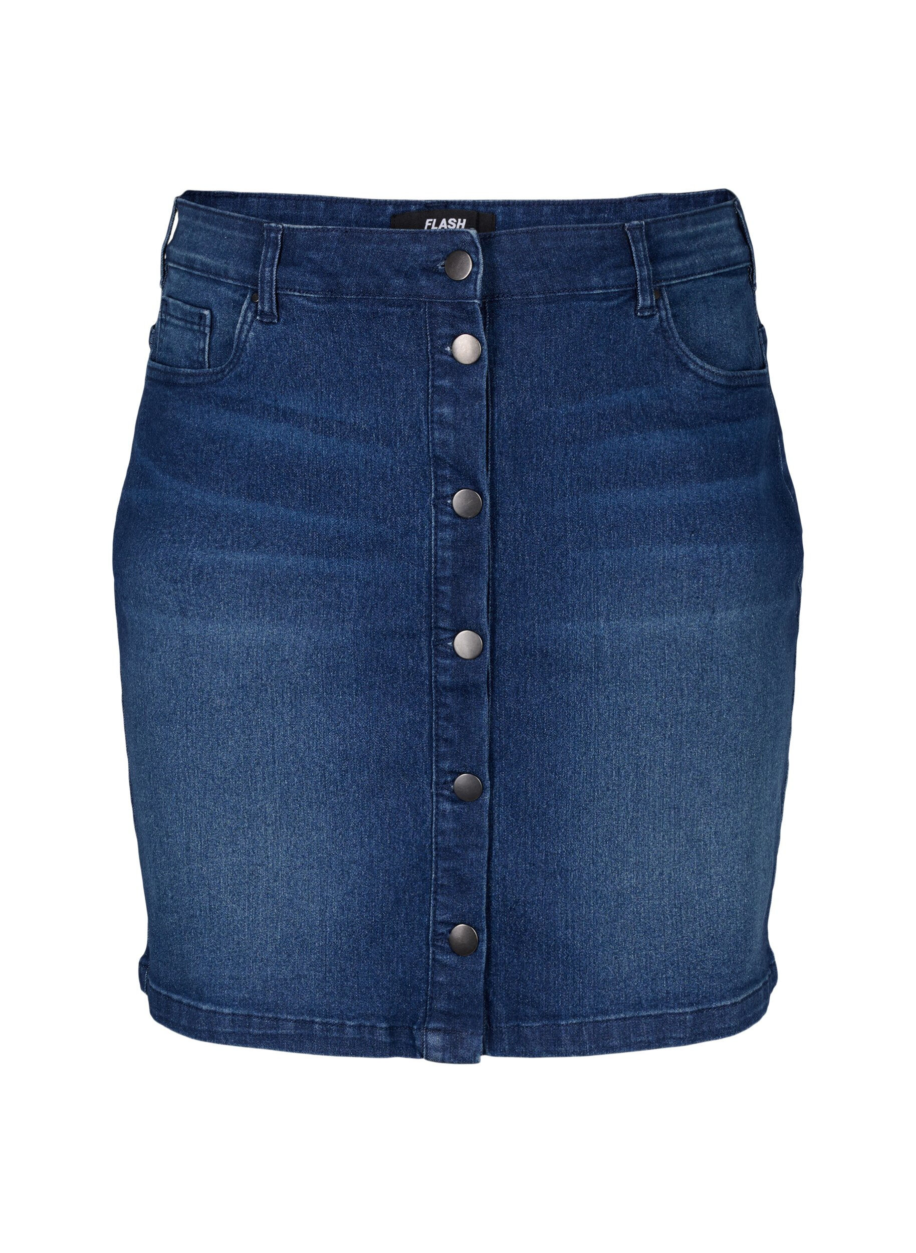 FLASH - Denim nederdel med knaplukning