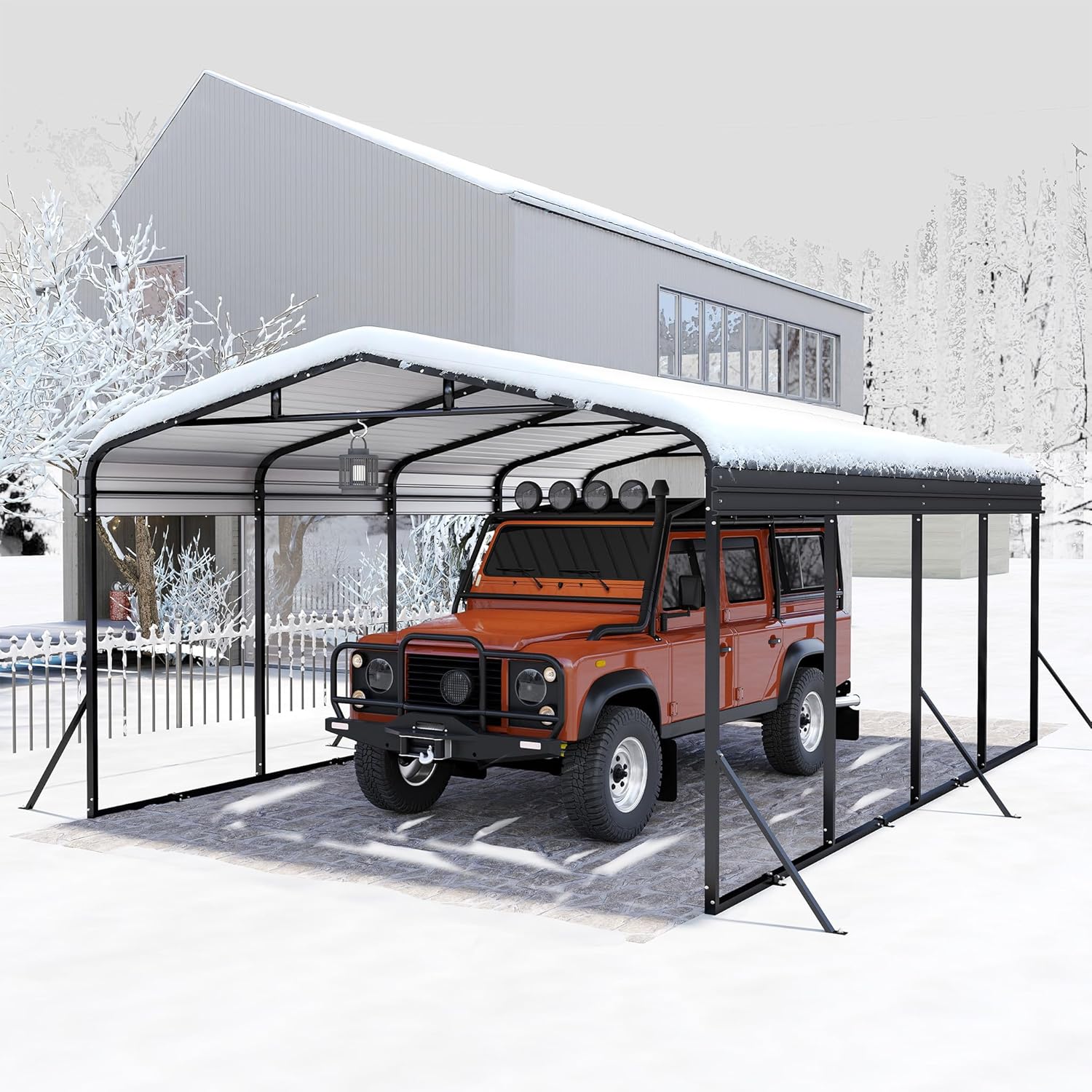 Aufun 12x20 FT Metall Carport Zeltgarage, Hochleistungs-Überdachung mit verstärkter Basis, Stahldach und Ganzmetallrahmen, Außenbereich Garagen-Autounterstand für Auto, LKW und Boote-6x3.7x2.6m