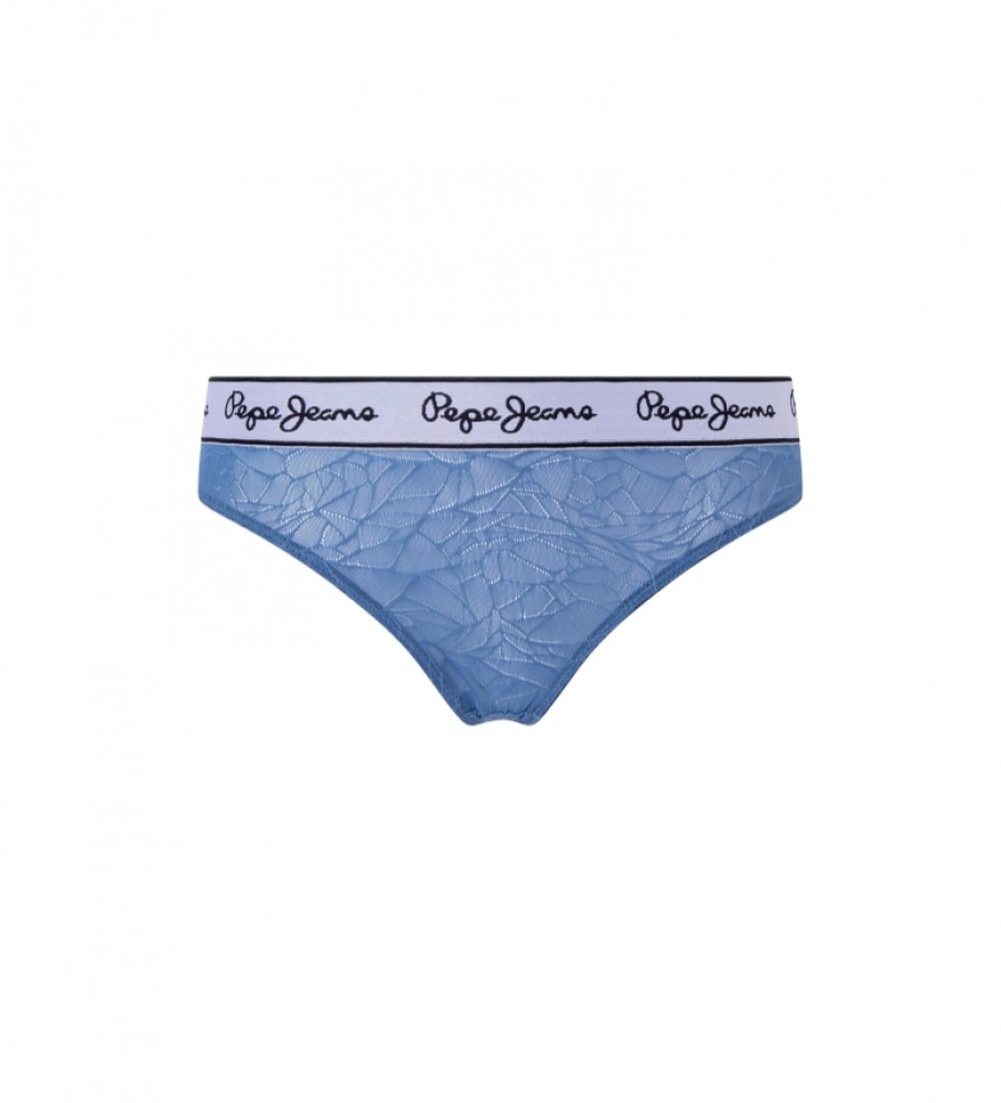 Calcinha fio dental de malha azul Pepe Jeans