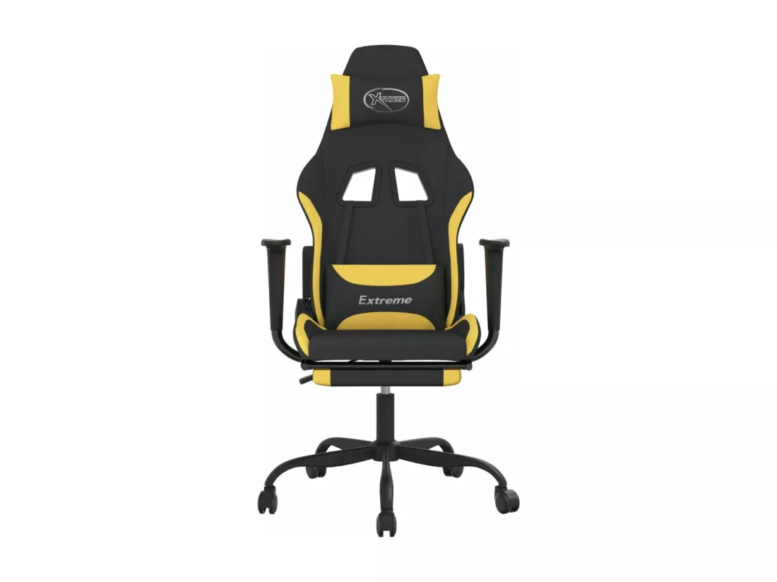 Chaise de jeu de massage avec repose-pied Noir et jaune Tissu