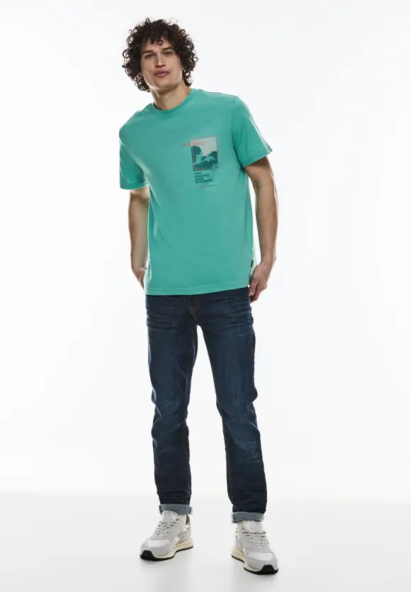T-Shirt mit Brustprint - light urban green