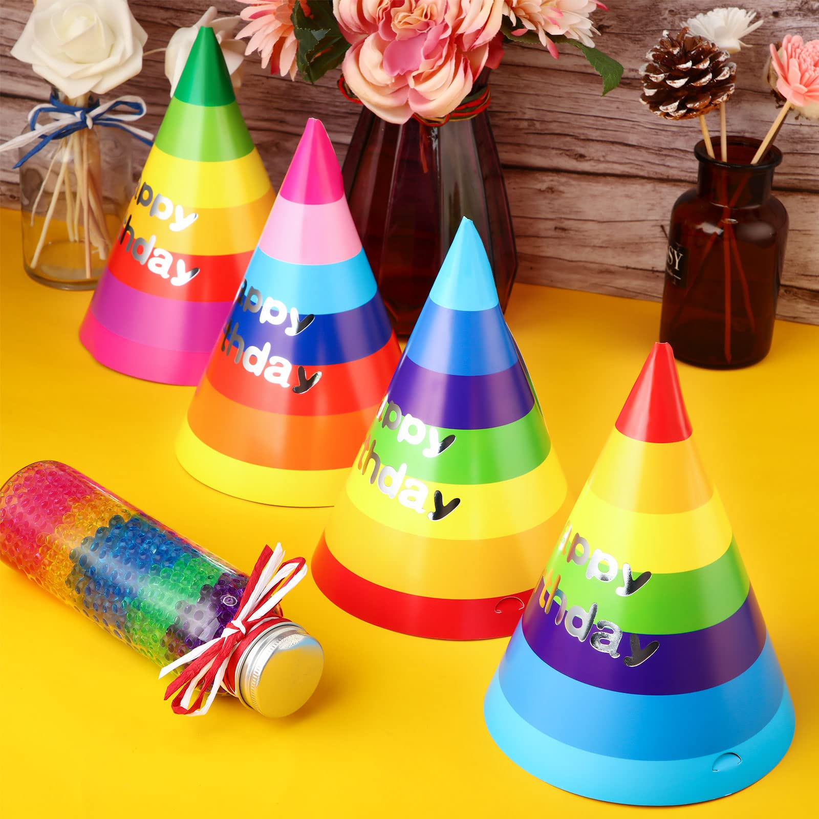 (11-tlg. Set) Happy Birthday Girlande Geburtstags Deko Party Hut Accessoire - Regenbogen