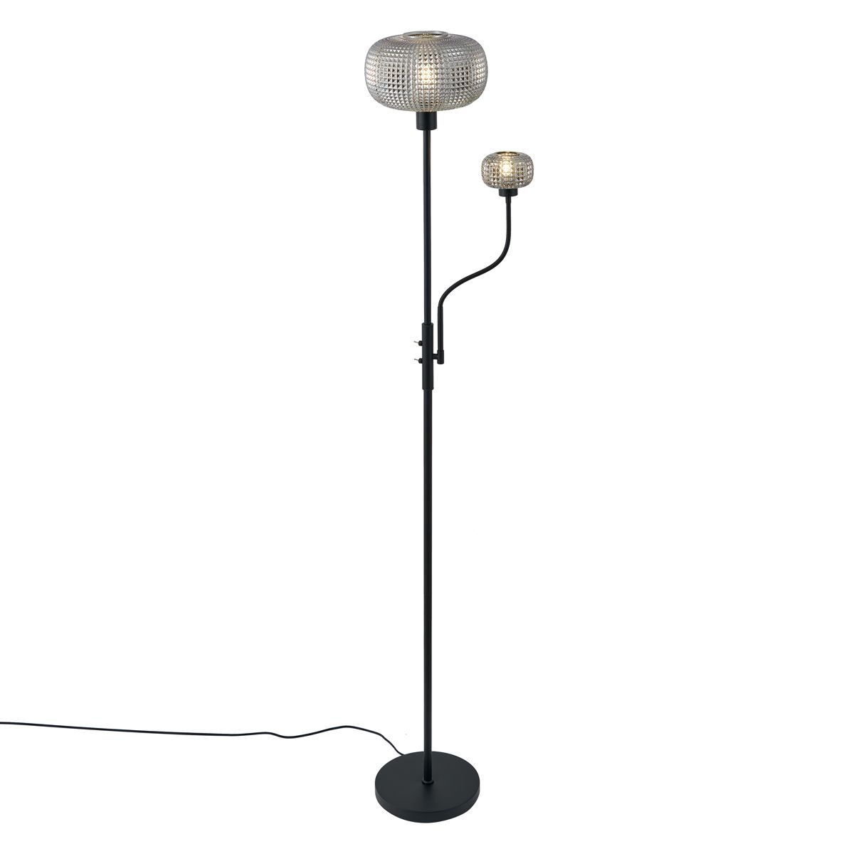 Design vloerlamp zwart met smoke glas 2-lichts - Brianna