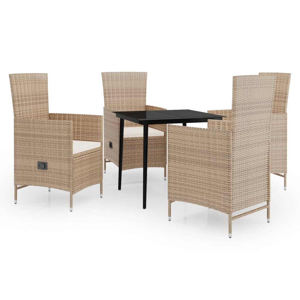 Ensemble de salle à manger de jardin meuble extérieur avec coussins 5 pièces beige