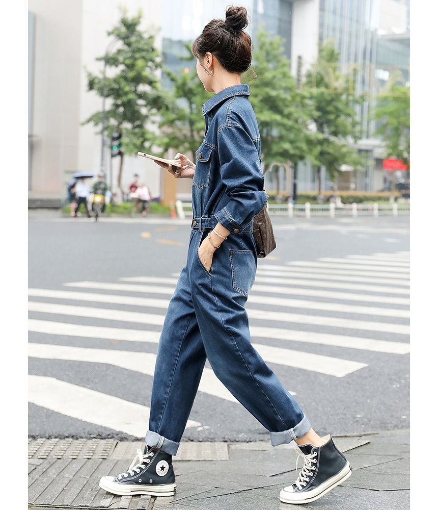 Honey River - Denim jumpsuit met lange mouwen
