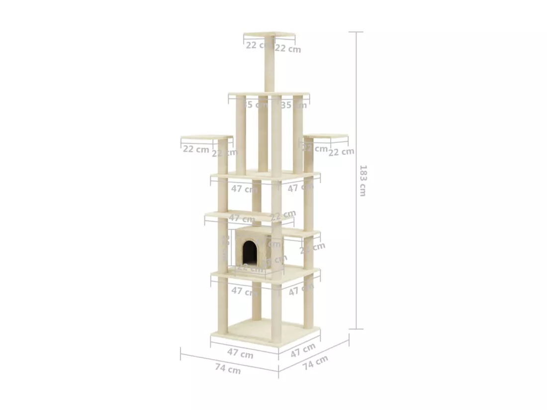 Arbre à chat avec griffoirs en sisal Crème 183 cm