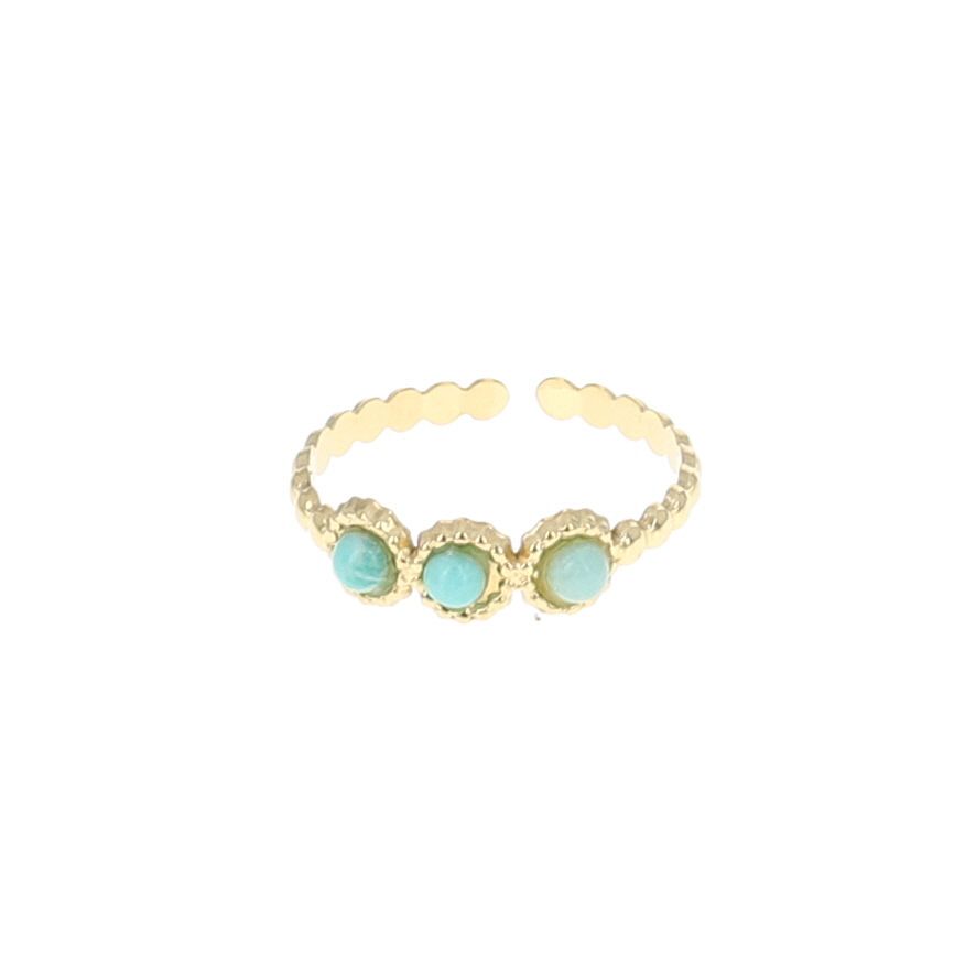 Bague dorée 3 pierres Calcédoine aqua Nusa Dua