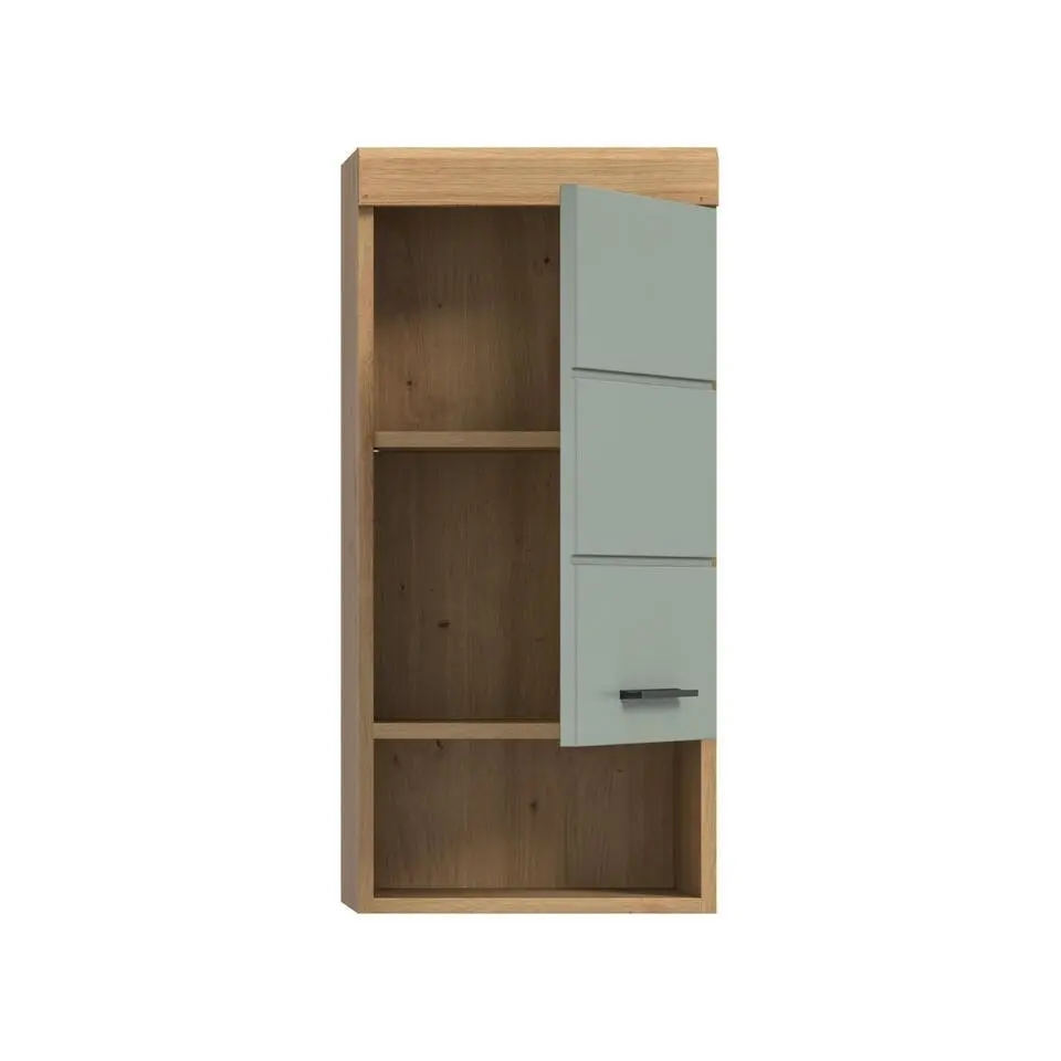 Hioshop Scout badkamerkast wandgemonteerd 1 deur- 1 plank salvie decor- eiken