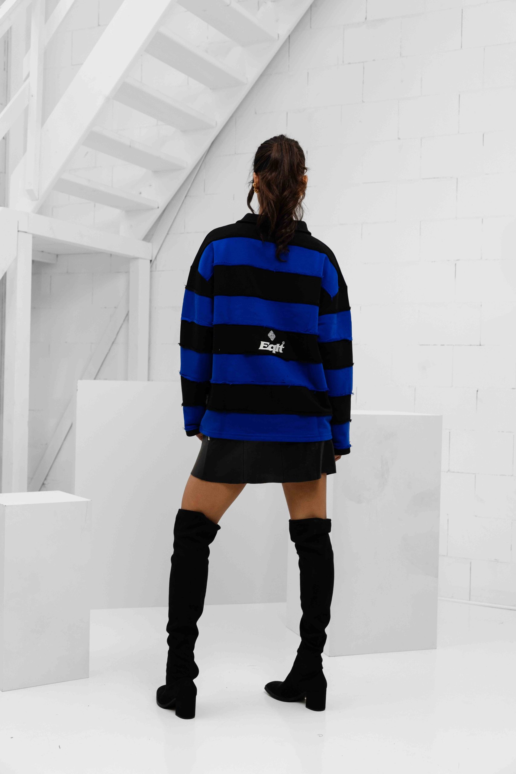 Equalité Stripe Jersey Polo Dames Zwart/Blauw