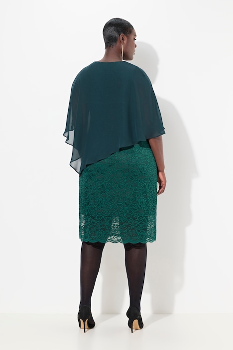 Abendkleid, Chiffon-Cape, Jersey, Spitzensaum, 3/4-Arm