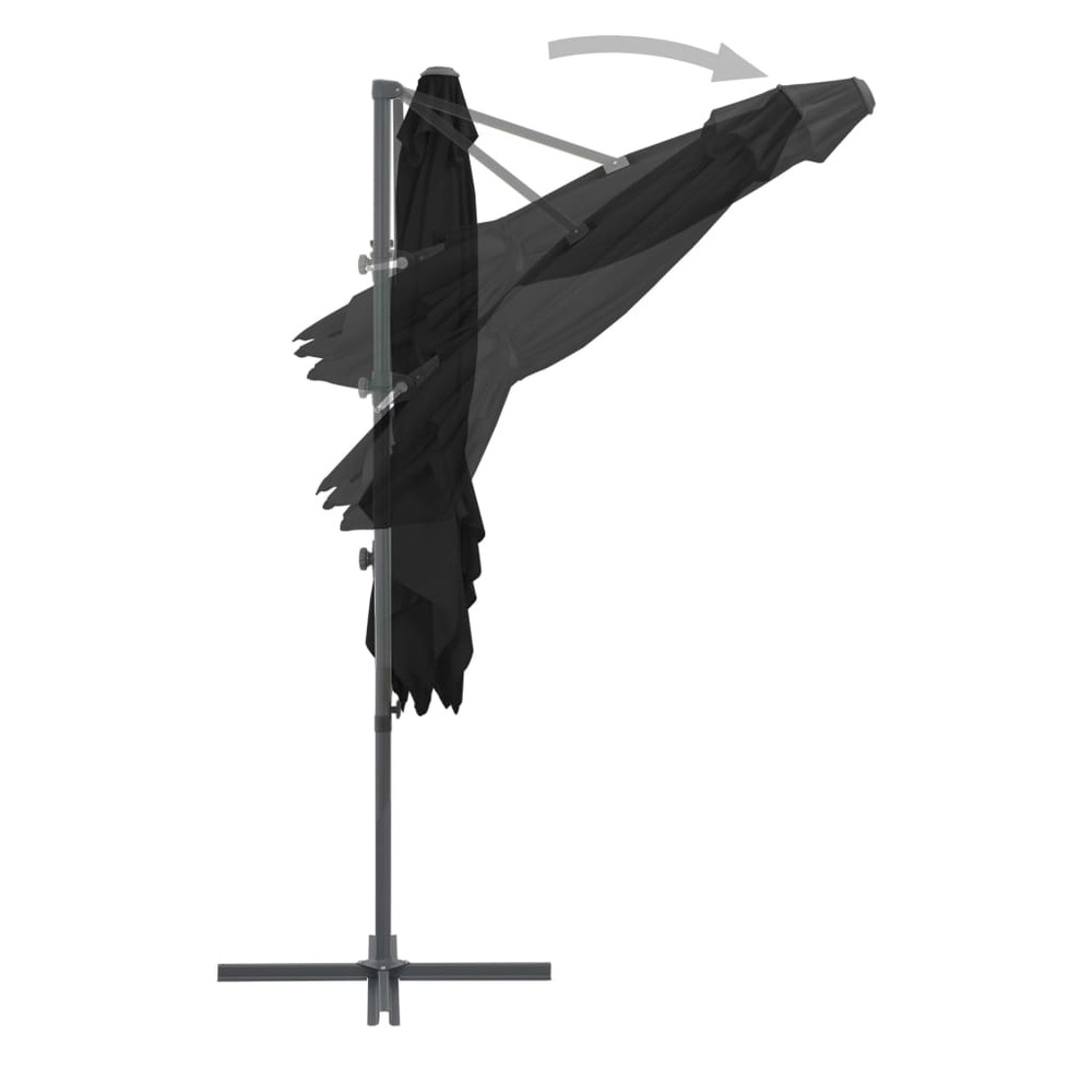 Parasol déporté avec mât en acier inclinaison et rotation sur 360 degrés 250 x 250 cm noir
