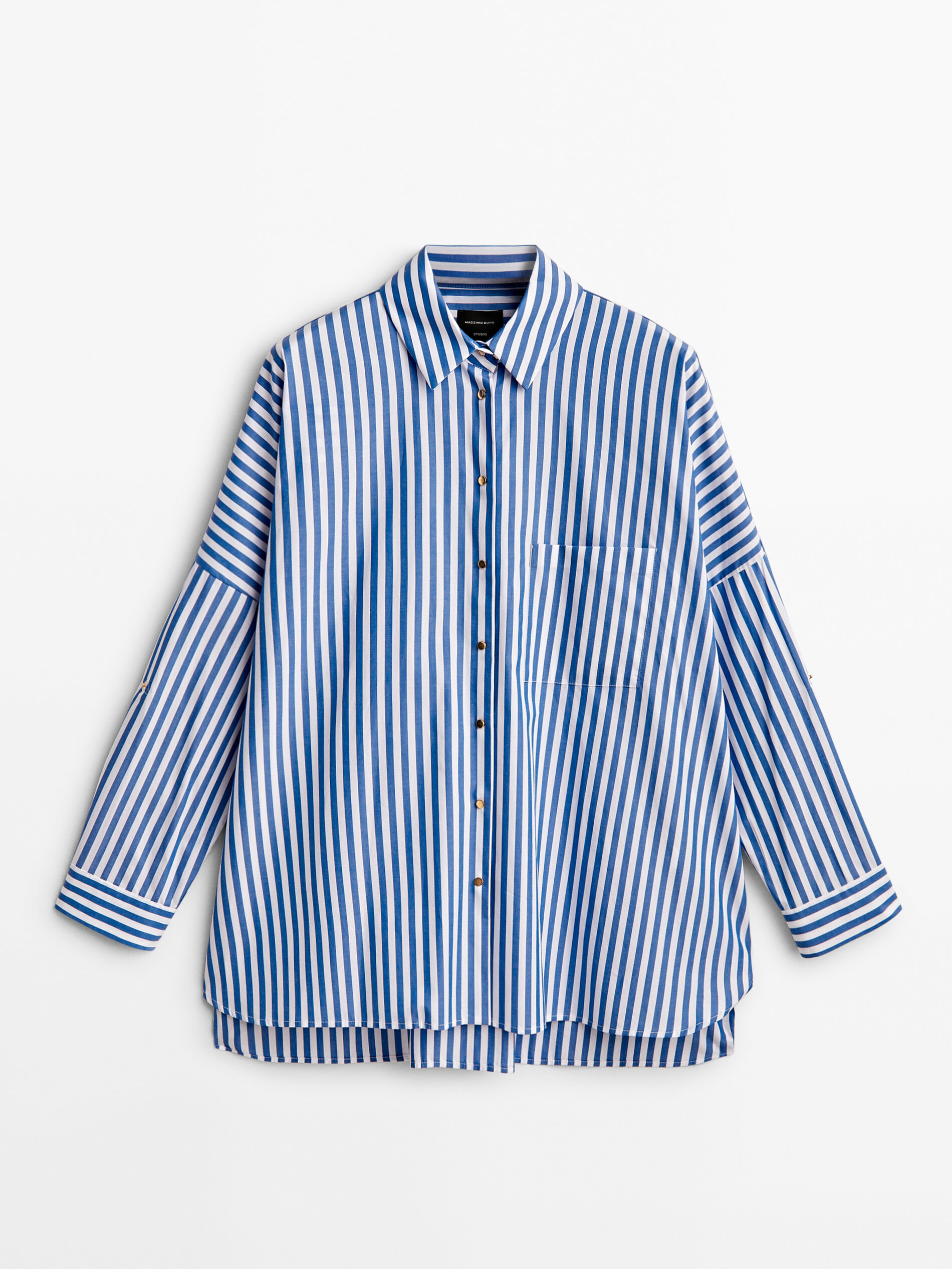Camisa listrada de popeline com botões de pressão - Studio - AZUL