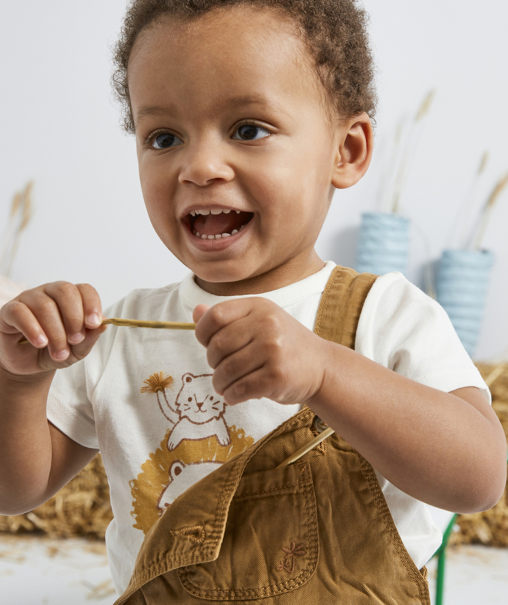 T-SHIRT BÉBÉ GARÇON EN FIBRES RECYCLÉES BLANC AVEC LIONS