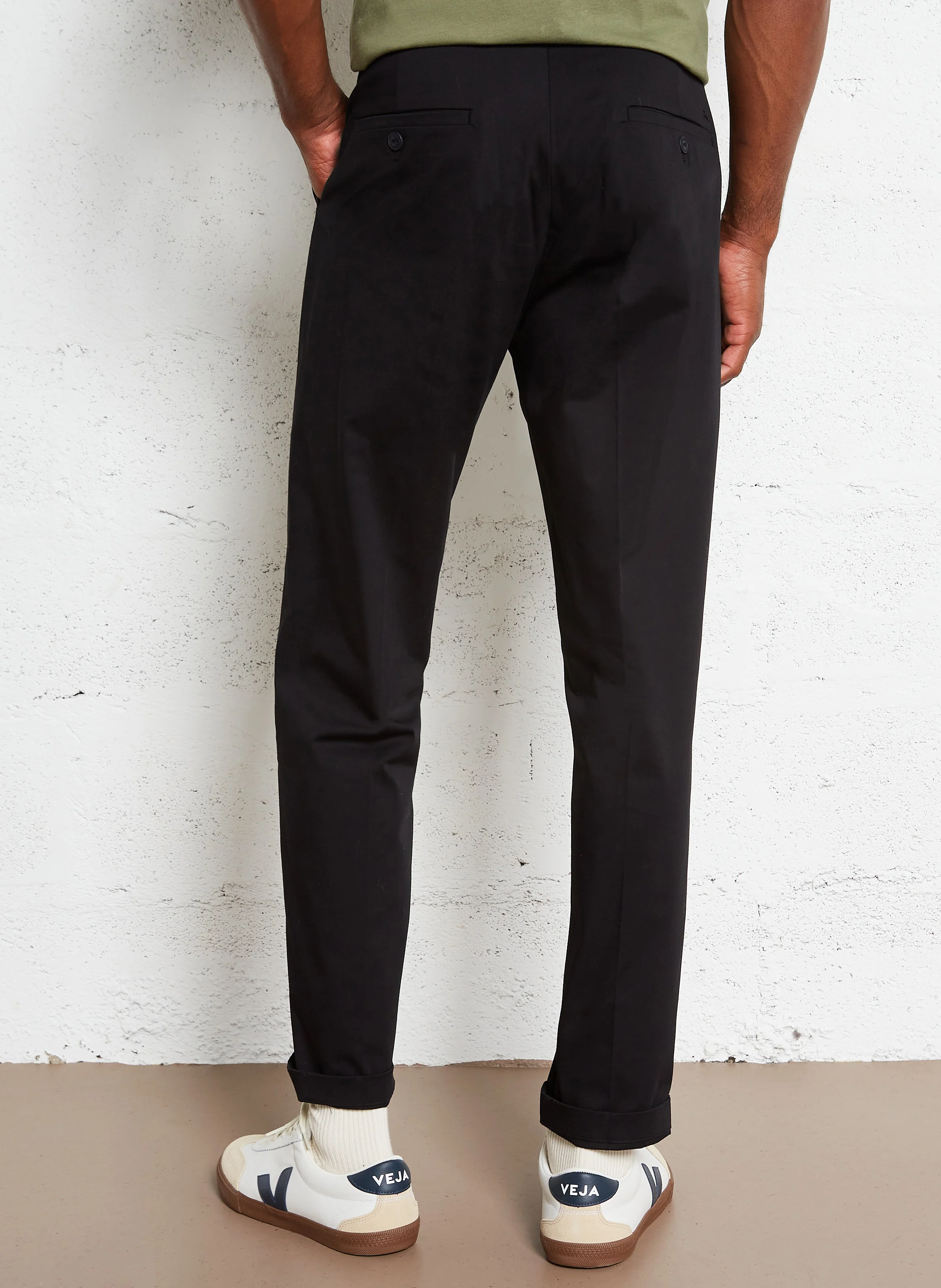 Pantalon droit en coton mélangé | Noir