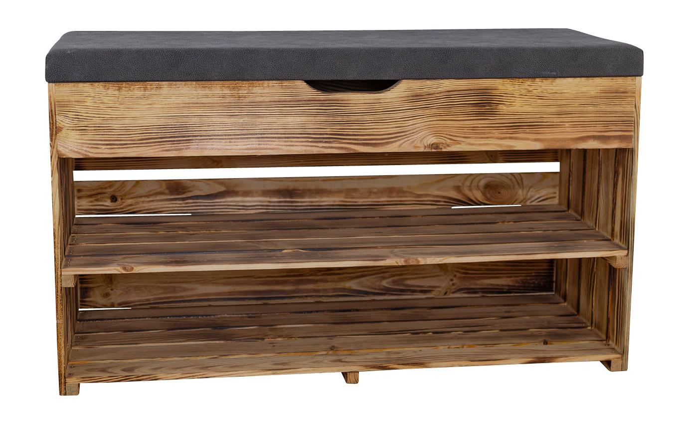 Sitzbank mit Ablage, Braun geflammt, 90 x 55 cm<br>Gepolsterte Sitzbank mit Schuhablage