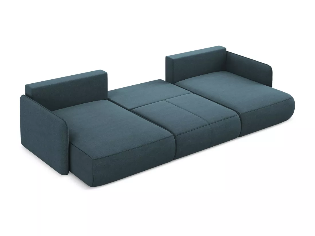 Canapé d'angle panoramique convertible en tissu texturé - jeans - NANEA