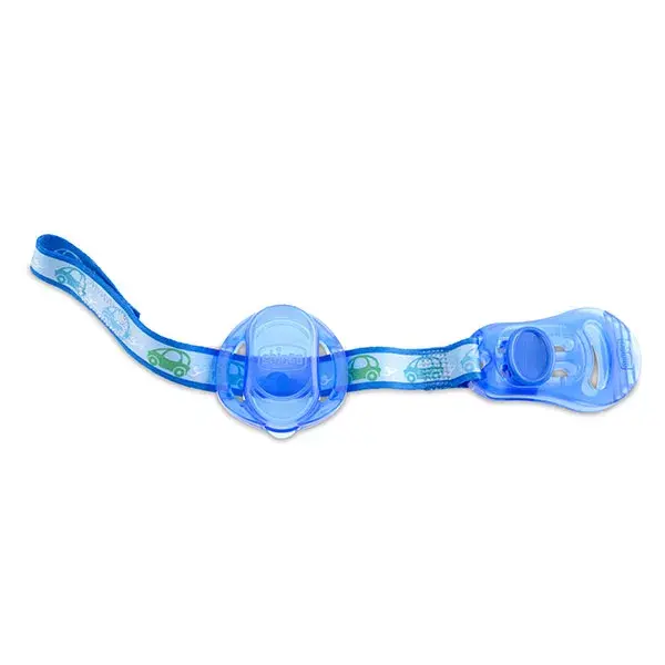 Acessórios para chupeta Chicco: Prendedor de chupeta com fita e protetor de bico, azul