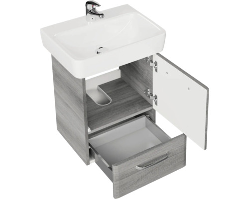 Pelipal Quickset 328 badkamermeubelset, BxHxD 80 x 200 x 39 cm, grafiet getextureerd front (horizontaal patroon), met keramische wastafel en wandkast 328.050002