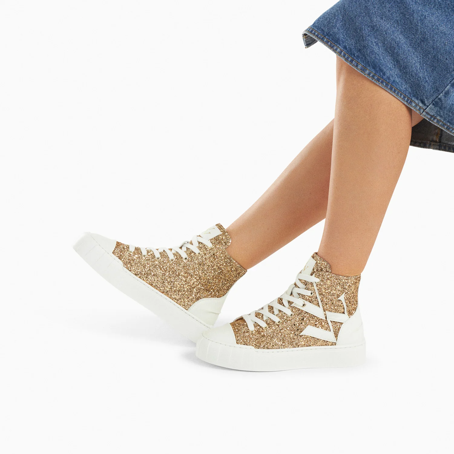 Sneakers-Baskets monogramme Alix montantes à paillettes or