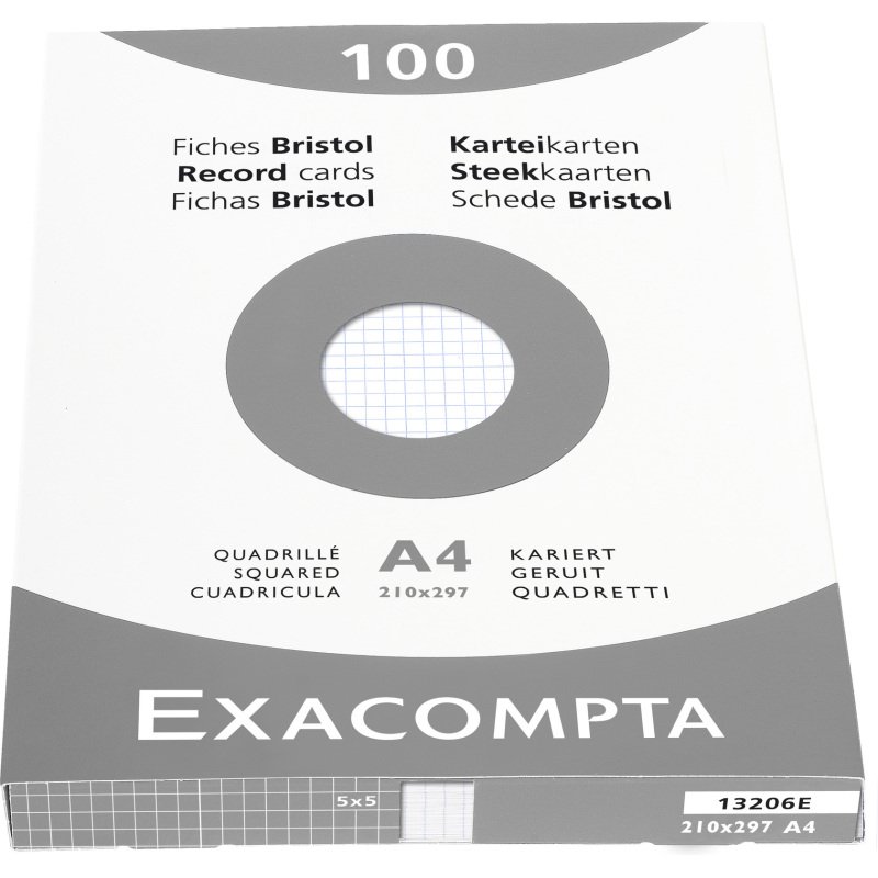 Fiche bristol 210 x 297 mm quadrillée 5 x 5 blanche non perforée Exacompta - Boîte de 100