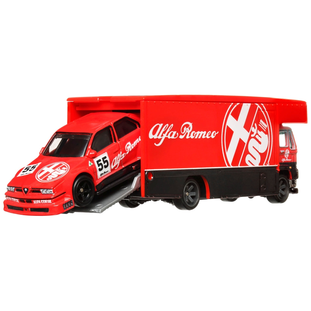 Hot Wheels Premium Team Transport Alfa Romeo 155 V6 und Fleet Flyer Fahrzeug