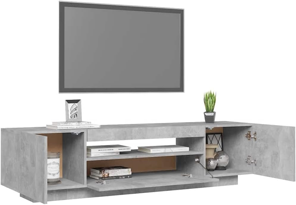Hommdiy TV-Schrank mit LED-Beleuchtung Betongrau Sideboard Lowboard 160x35x40 cm
