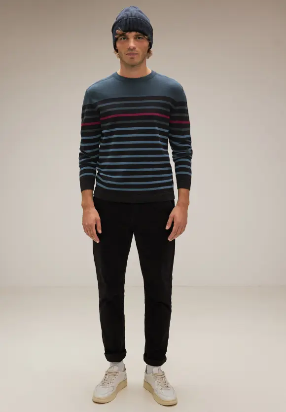 Gestreifter Strickpullover - Black