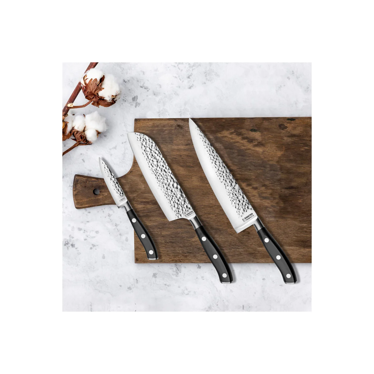 Carbon - Set de 3 couteaux de cuisine Sabatier Trompette