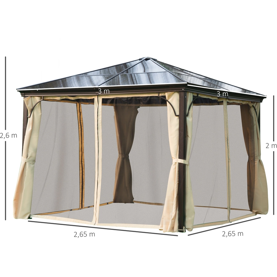 Outsunny Luxus Pavillon mit lichtdurchlässigem Dach braun, natur