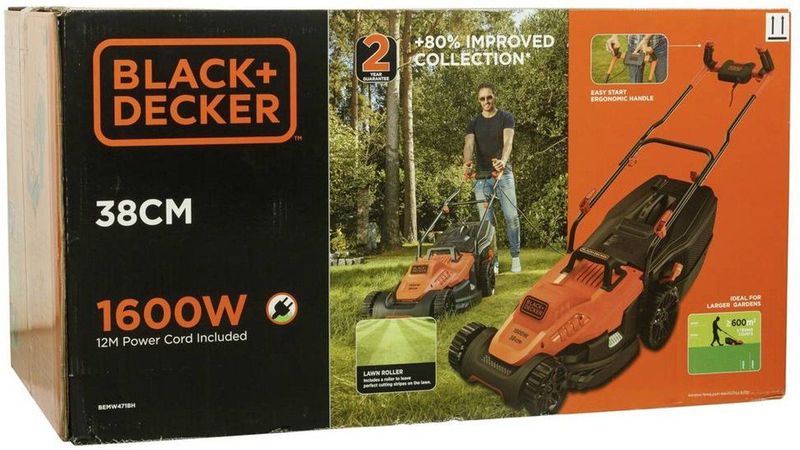BLACK+DECKER BEMW471BH Grasmaaier - 1600W - 38cm - Compact - 45L Opvangbak