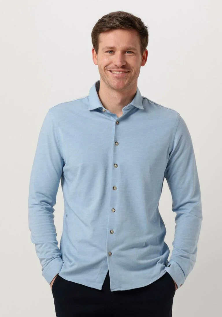 CAST IRON lichtblauwe cast iron casual overhemd long sleeve shirt cf jersey pique tec