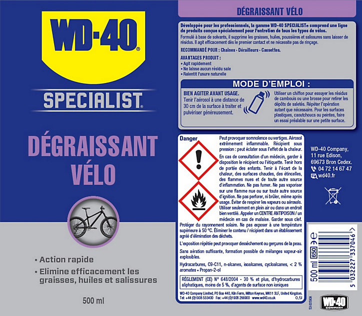 Dégraissant vélo WD40 500 ml