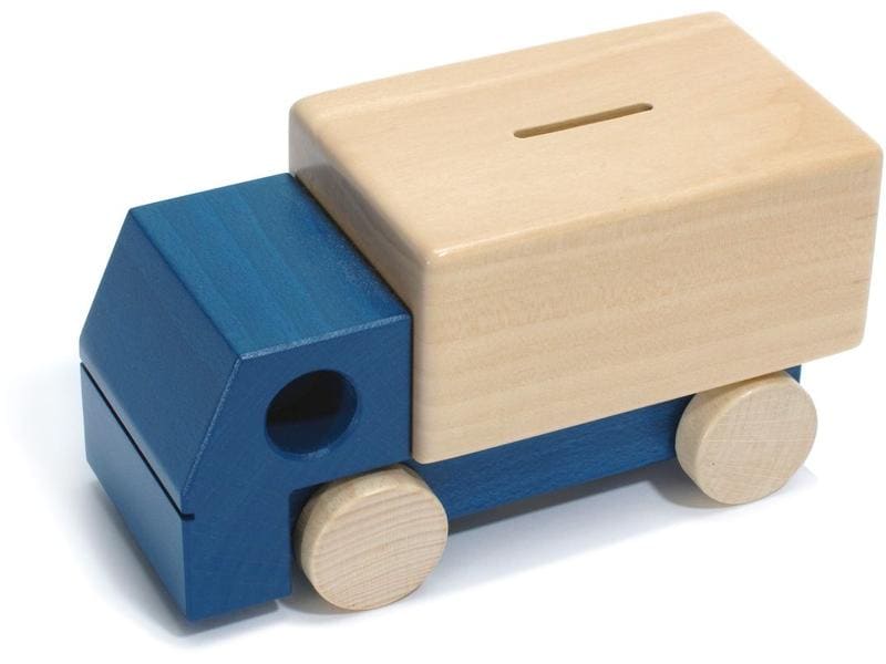 Weizenkorn Spardose Lastwagen, Blau Sparbüchse aus Holz