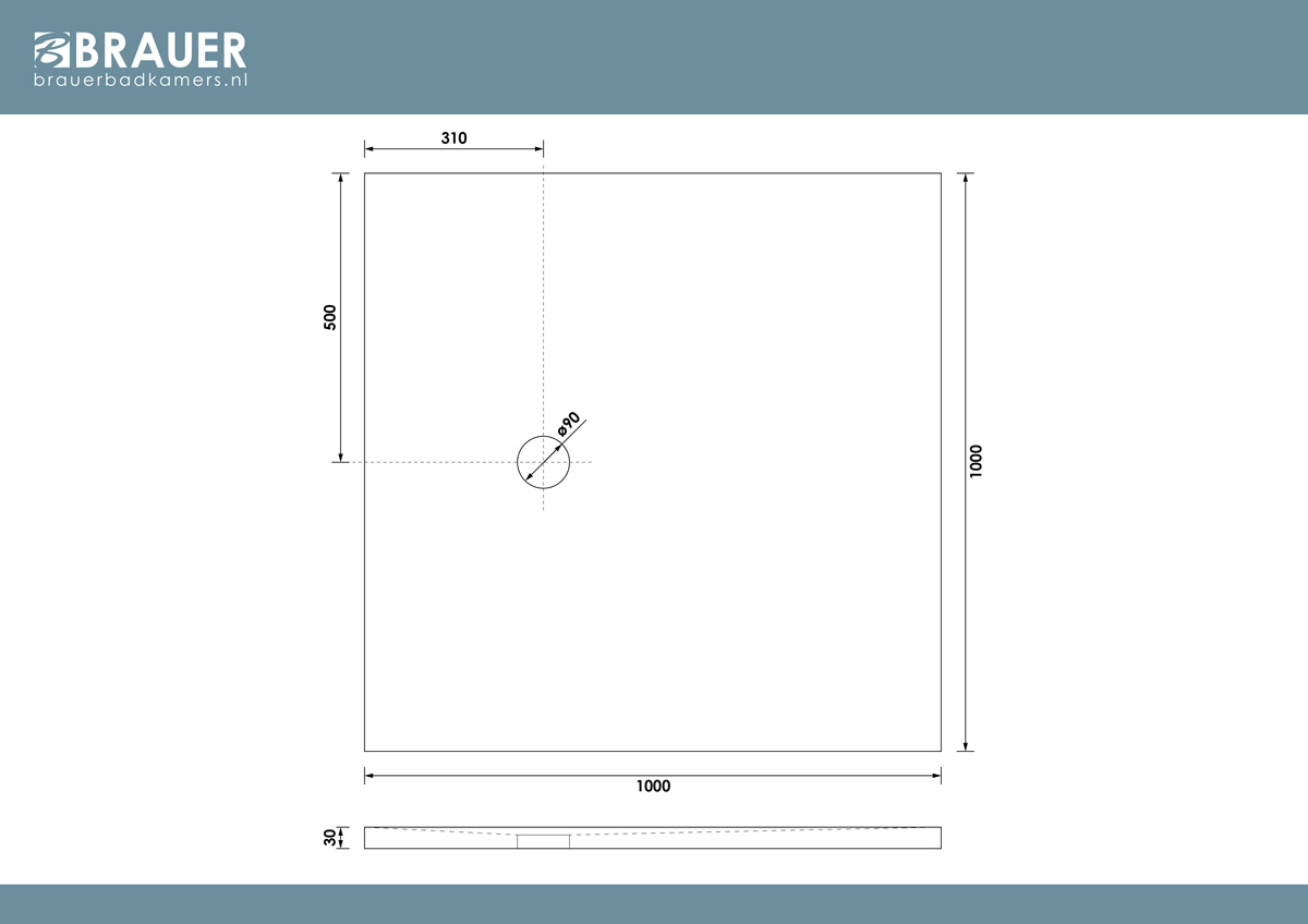 Brauer Asteroid douchevloer 100x100cm mineraalmarmer zwart mat