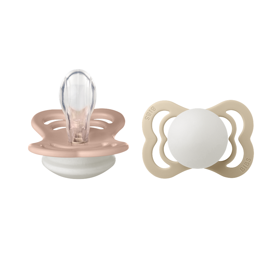 BIBS - Pacifier Supreme 2 PACK Silicone - Blush GLOW/Vanilla GLOW - Size 1