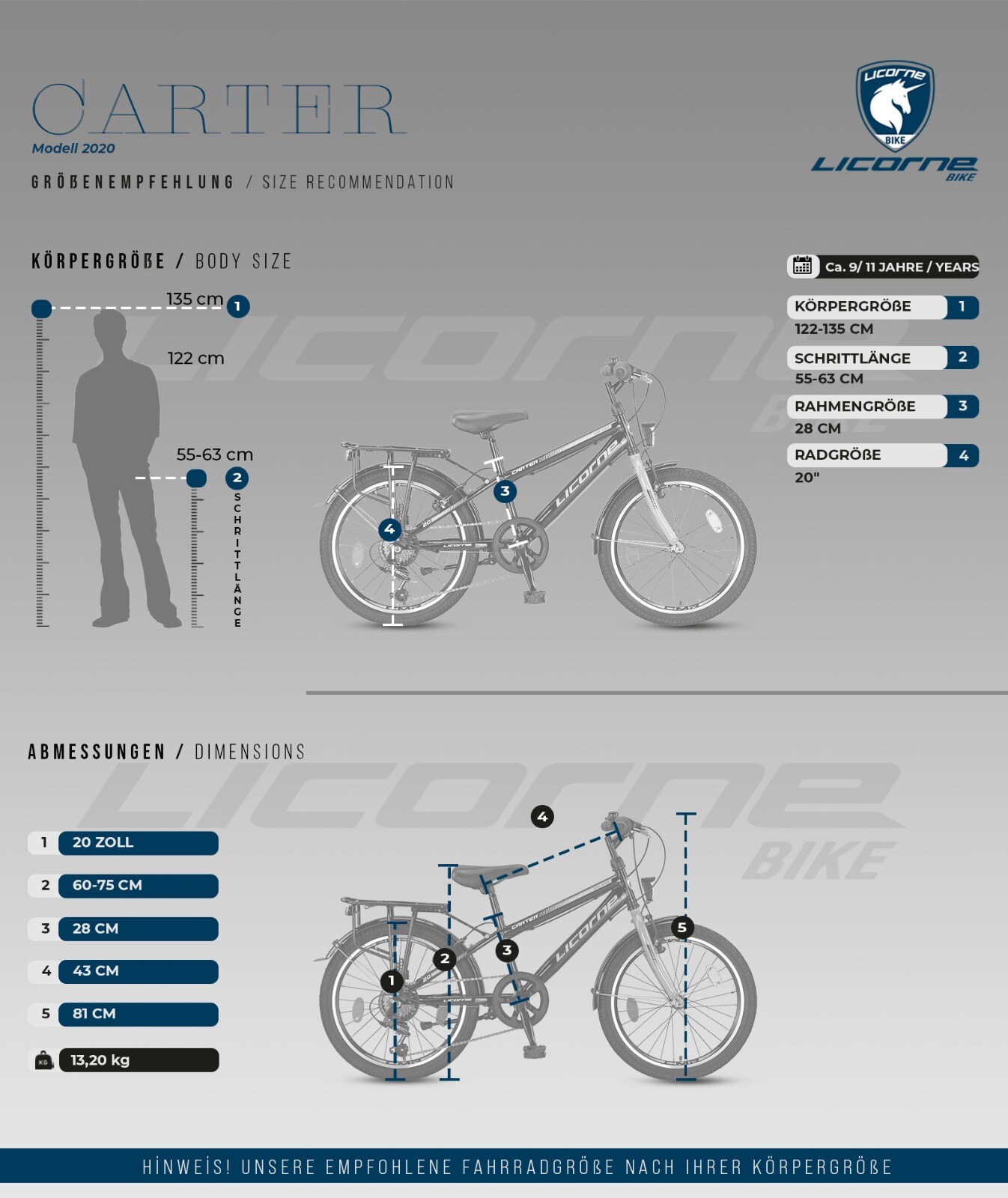 Licorne Bike Carter Premium Mountainbike in 20 Zoll Fahrrad für Kinder Mädchen Jungen 6 Gang Shimano Schaltung