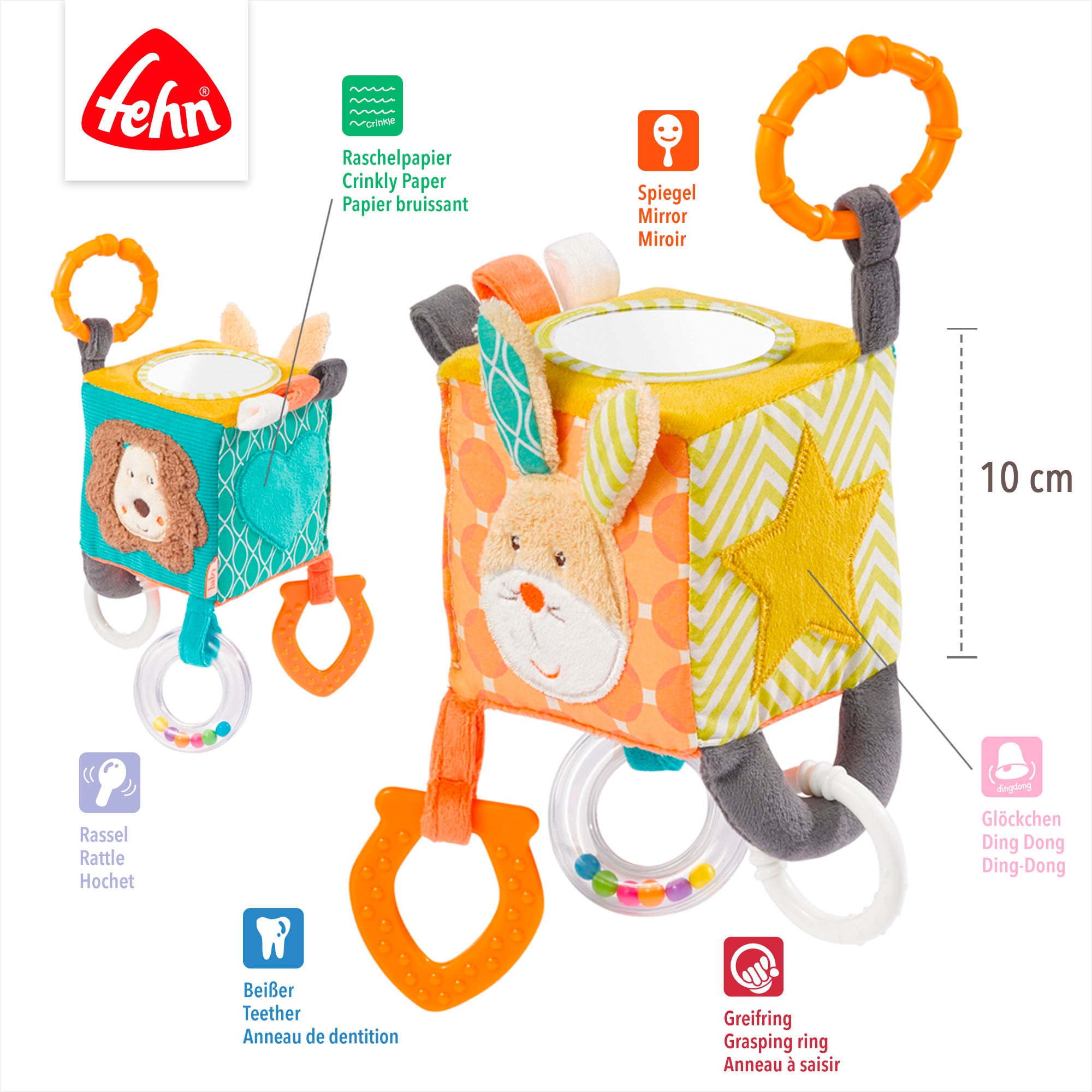 Fehn Greifspielzeug »Classic Stars, Activity-Würfel Funky Friends« inklusive Befestigungsring