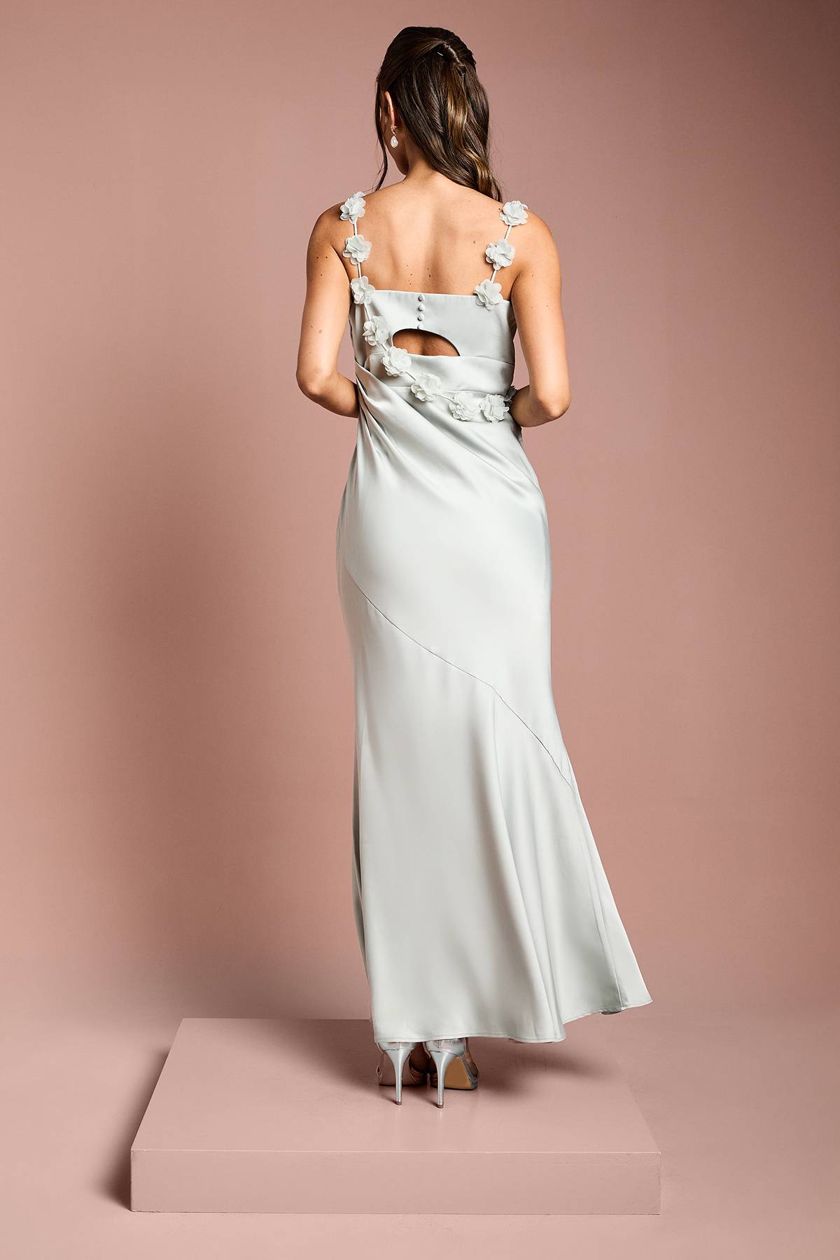Coast Robe de Demoiselle d'Honneur Maxi à Bretelles avec Col Drapé et Détail Floral