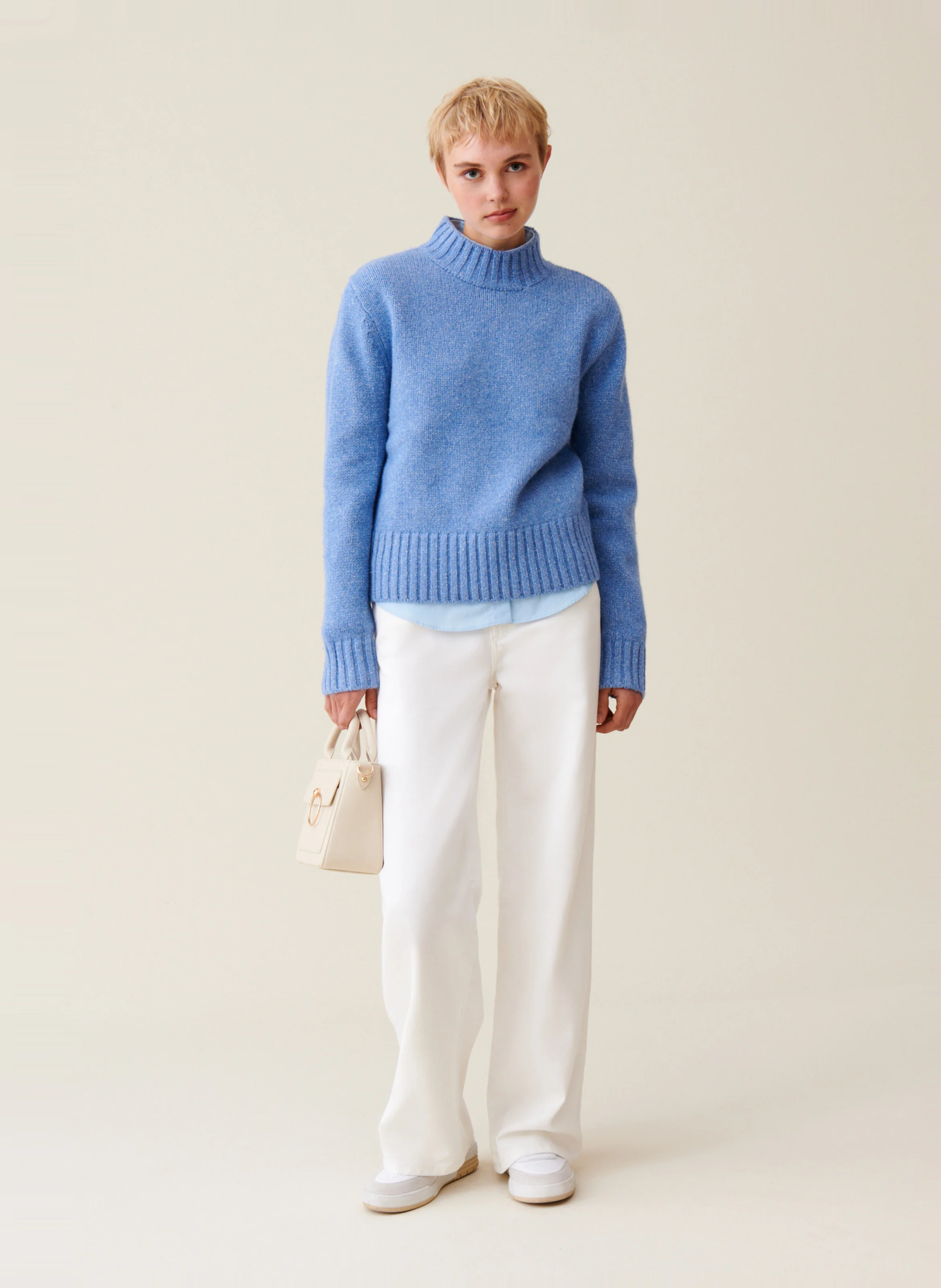 Pull col montant en laine et en soie mélangés | Bleu