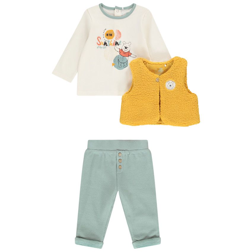 Ensemble gilet en bouclette + t-shirt Winnie l'Ourson + pantalon pour bébé garçon - Blanc