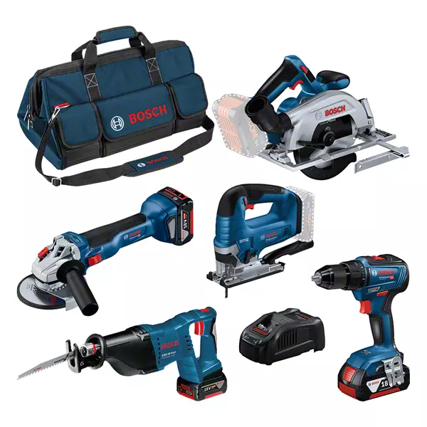 COMBI-KIT 5 18V TOOLS: GSR 18V-55 + GWS 18V-10 + GKS 18V-57-2 + GSA 18V-LI + GST 18V-125 B + 3 4.0 AH BATTERIES + GAL 1880CV + BAG L (C) PROFESSIONAL