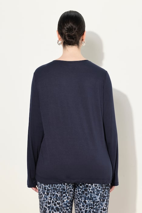 Blusenshirt, Ziersteine, Tunika-Ausschnitt, Langarm