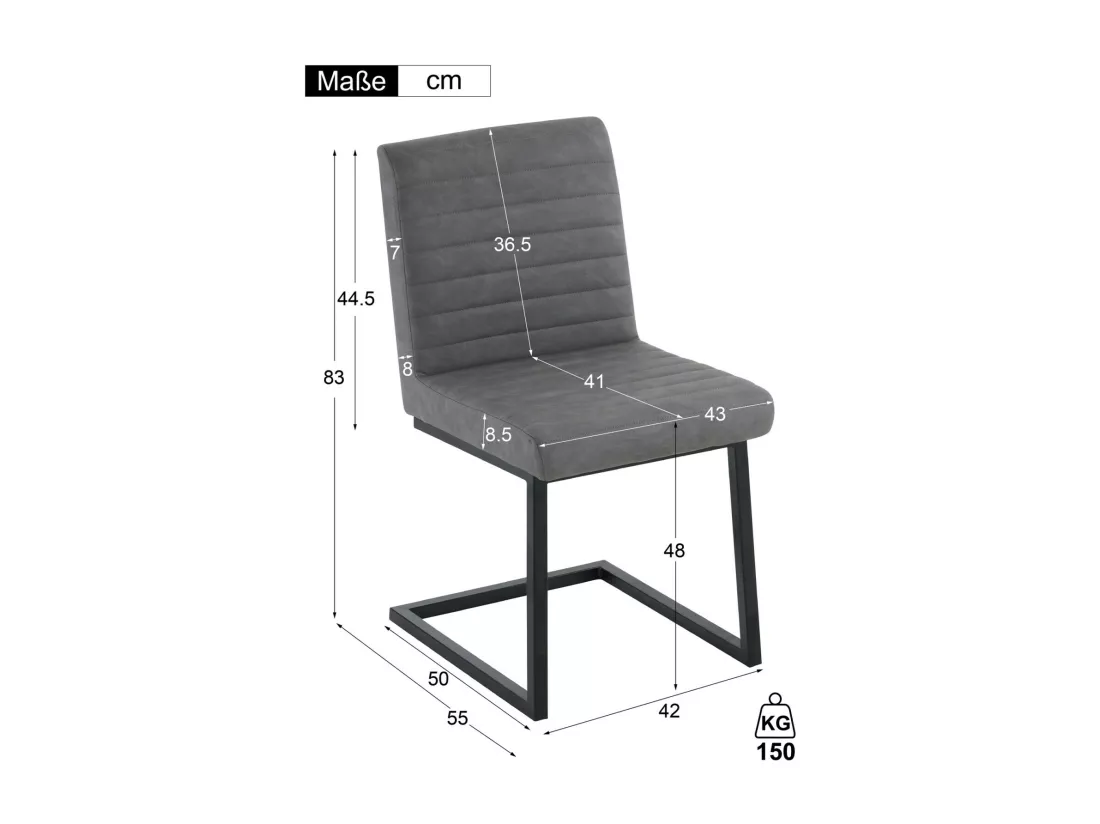 Lot de 6 chaises cantilever en velours et pieds en métal, chaise de salon moderne, ergonomie, 55x43x83cm, Gris