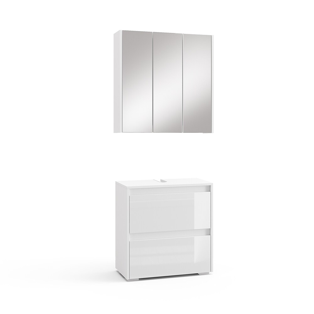Vicco Badmöbel-Set Badezimmer-Möbel Bad-Schrank Majest Weiß Hochglanz modern Badezimmerschrank Waschbeckenunterschrank Spiegelschrank Schranktür Schrankfach Schrankschublade