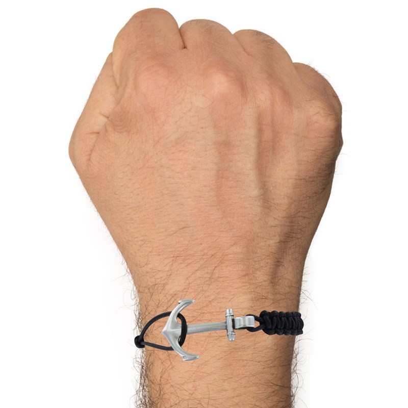 Bracelet Argenté Ancre Lien Tressé Coulissant - Noir