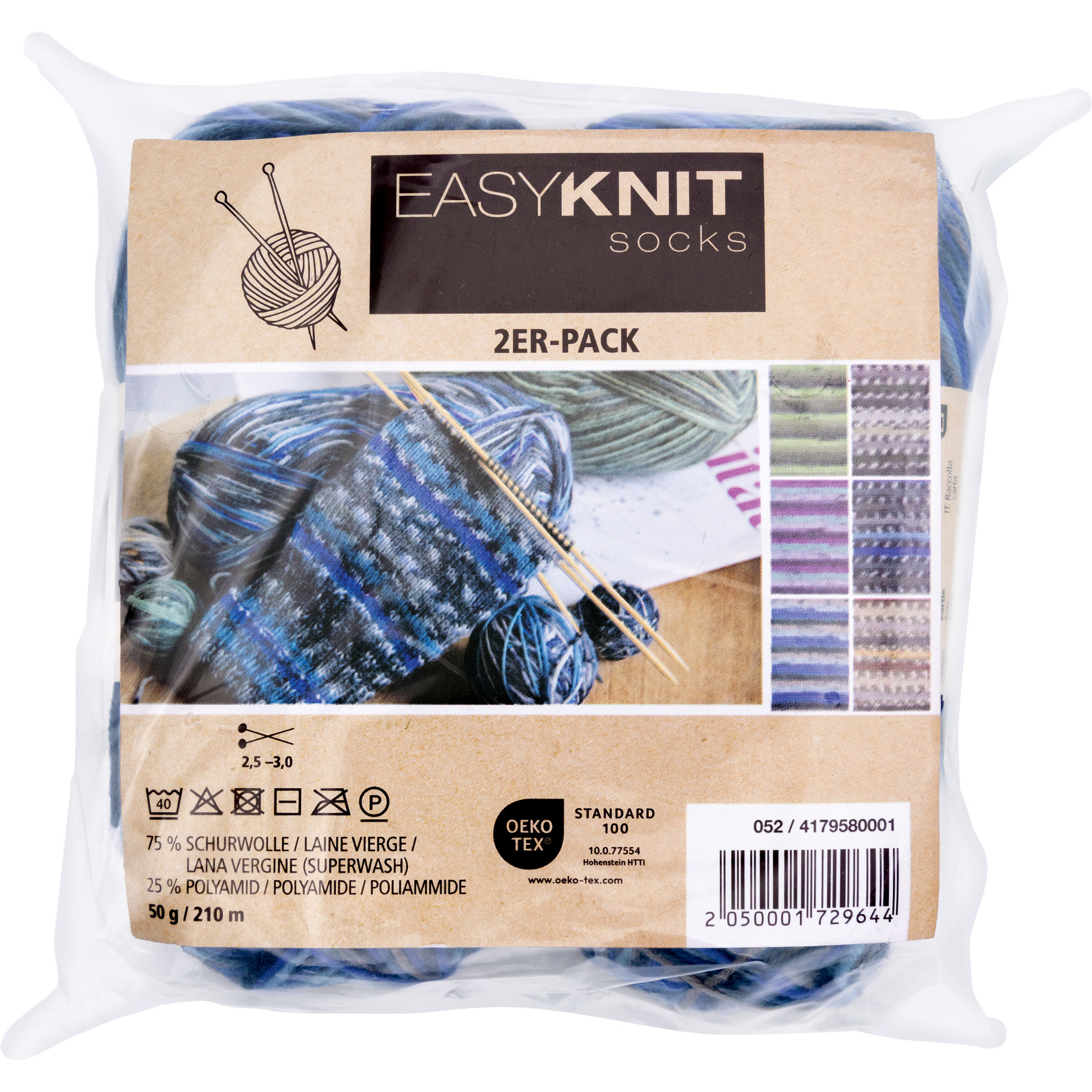 Sockenwolle 2er-Set, 2 x 50 g / Knäuel blau
