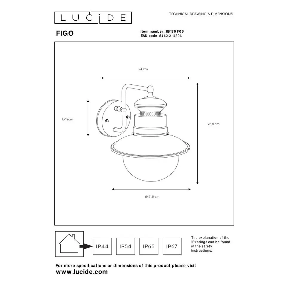 Lucide FIGO Wandlamp - Zink
