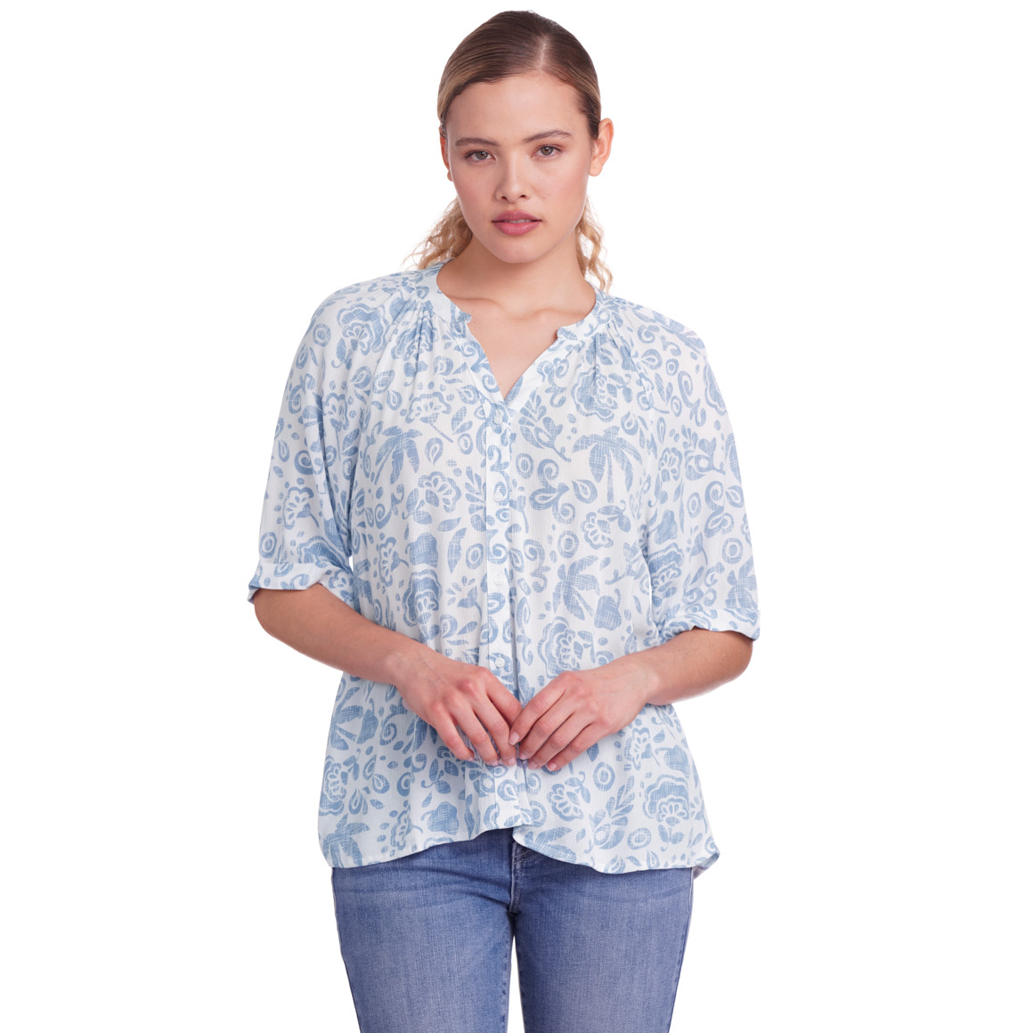 Gina Damen Bluse aus Viskose weiss / hellblau